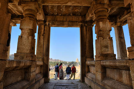 Hampi, Karnataka, India - January 13, 2020 : Ancient Vijayanagara Empire civilization ruins of Hampi Beautiful view of the amazing Hampi's ruins. Hampi, is a Heritage Site, Hampi, Karnataka, Indiaのeditorial素材