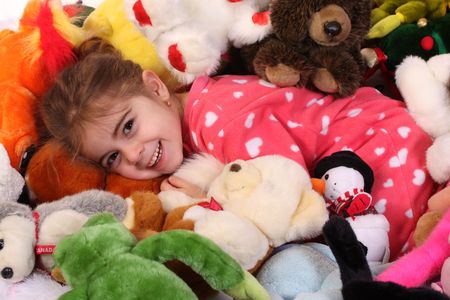 Little girl swimming in her toysの写真素材