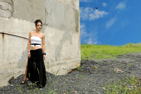 fashion model in a strange placeの写真素材