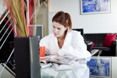 reading the newsの写真素材