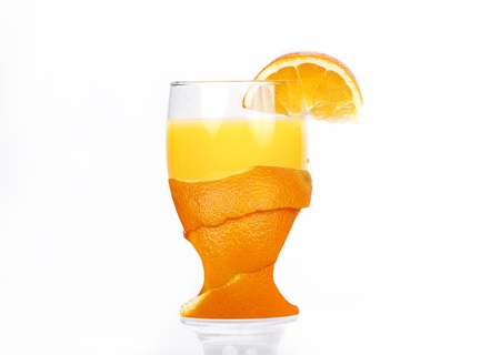 freshly peel glass of orange juiceの写真素材