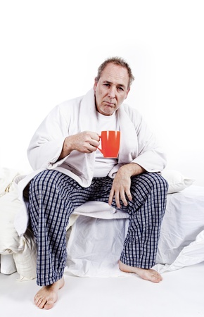 men having coffee in the bedroomの写真素材