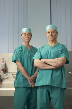 Two medical staff in scrubsの写真素材