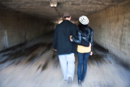 Couple in tunnelの写真素材