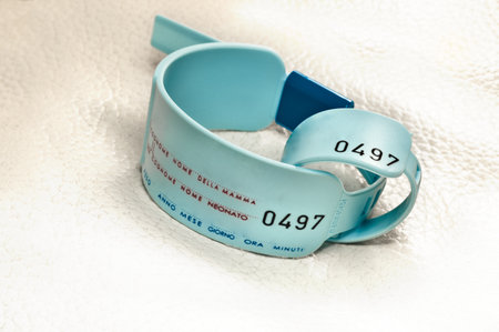 Newborn and mum hospital braceletsの写真素材