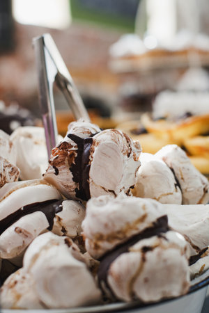 Close up of decorative cookies in bakeryの写真素材