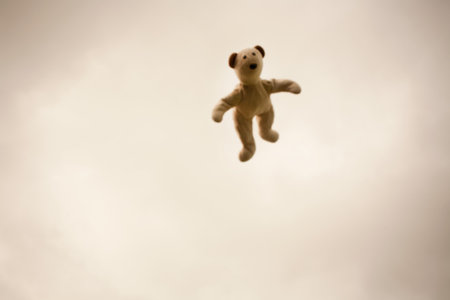 Teddy bear in mid air
