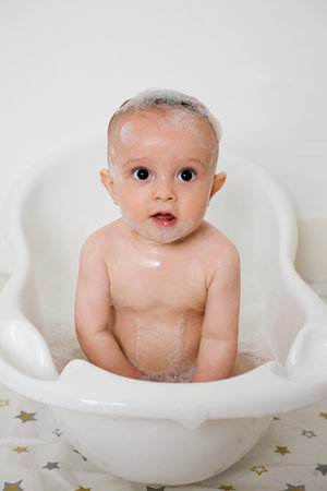 Baby in the bathの写真素材