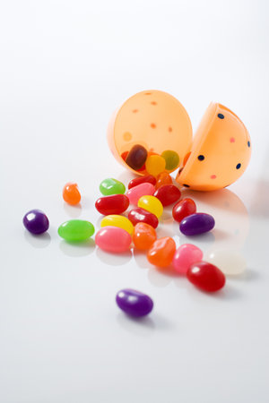 Plastic egg and jellybeans