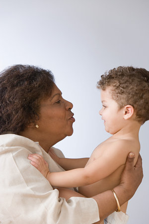 Baby boy with grandmotherの写真素材