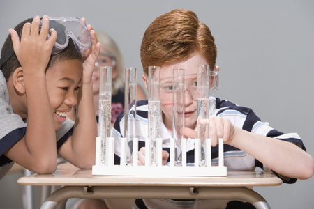 Children in chemistry classの写真素材