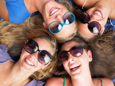 Women smiling, shot from high angleの写真素材