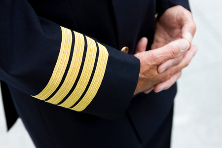 Flight captains hands foldedの写真素材