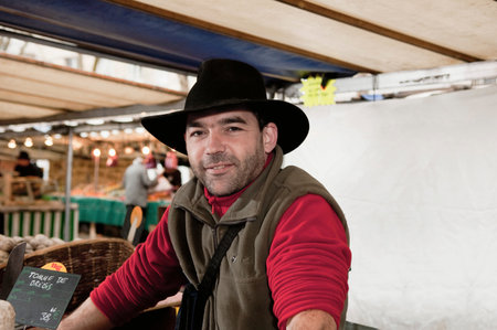 Portrait of Corsican vendorの写真素材