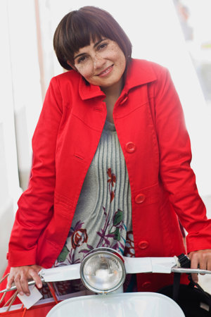 woman on a motor scooterの写真素材