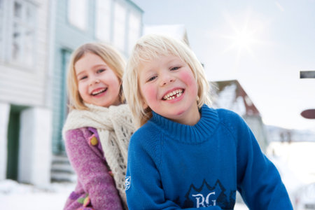 Scandinavian children smilingの写真素材