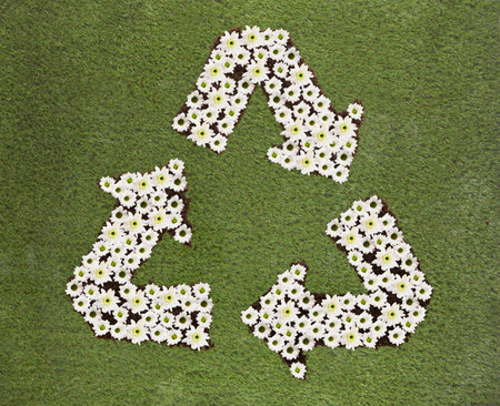 A recycle sign made from flowersの写真素材
