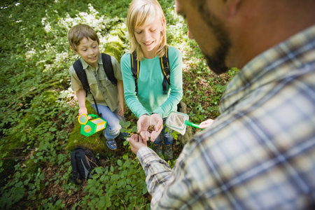 teacher and pupils at the woodの写真素材