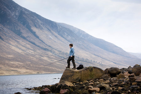 Fishing on the lochの写真素材