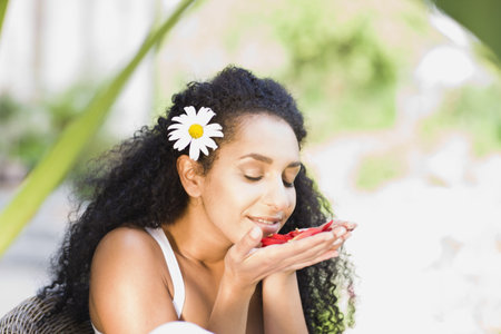woman in a gardenの写真素材