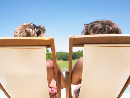 couple on deckchairsの写真素材