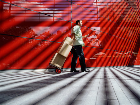 A courier delivers parcelsの写真素材