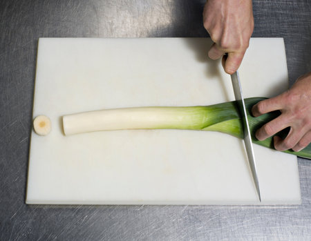 A Leek being cutの写真素材