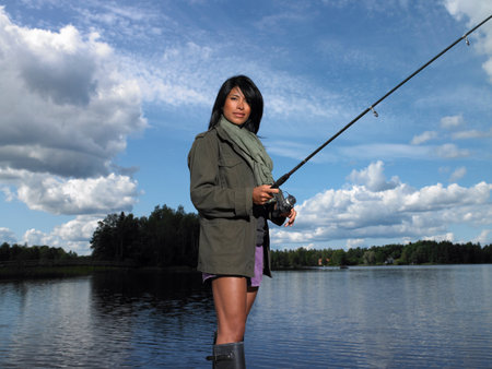 Woman fishingの写真素材