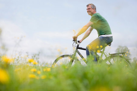 Man riding bikeの写真素材