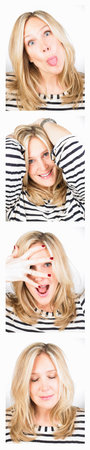 Young woman having fun in a photo booth