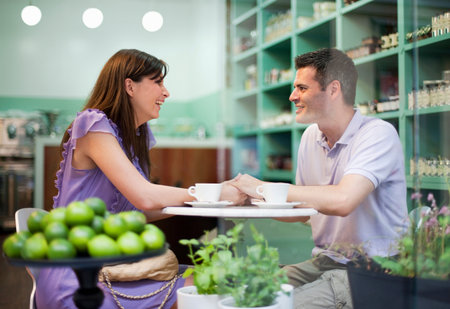 Couple in cafÈ storeの写真素材