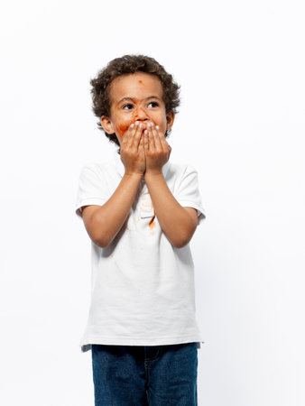 Boy covered in jamの写真素材