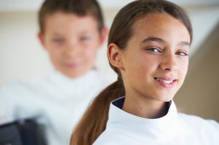 Girl wearing fencing costumeの写真素材