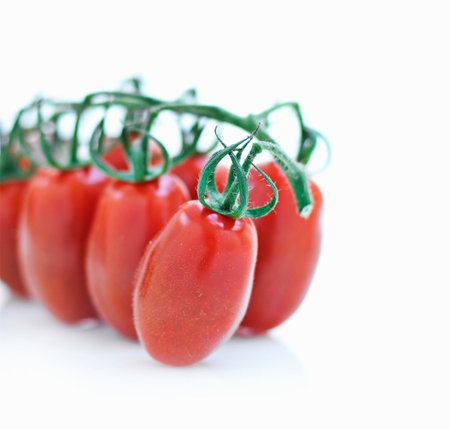 Close up of tomatoes on vineの写真素材