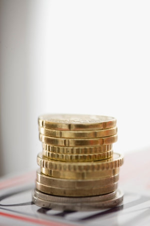 Close up of stack of Euro coinsの写真素材