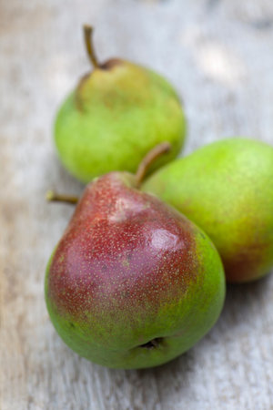 Close up of pears on tableの写真素材