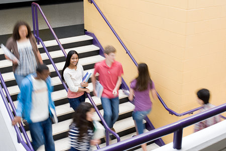 High school students on a stairwayの写真素材