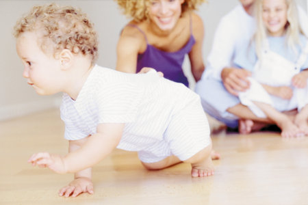 Baby crawling background.の写真素材
