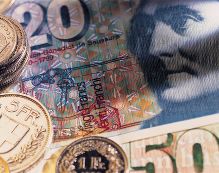 Swiss francs background.の写真素材