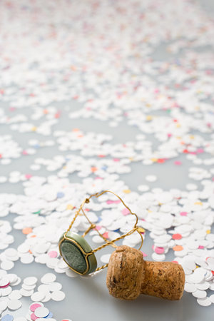 Cork wrapper and confettiの写真素材
