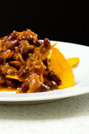 Chilli con carne on nachosの写真素材