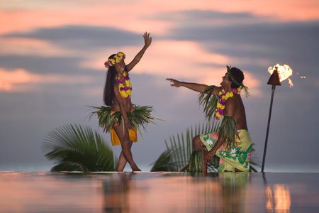 Tamure dancers in tahitiの写真素材