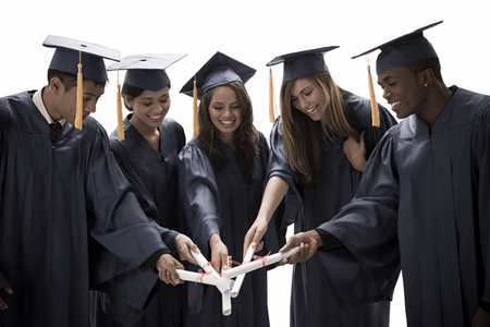 Graduates with scrollsの写真素材