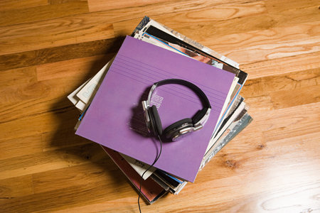Headphones and recordsのeditorial素材