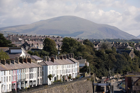 Caernarfon with Snowdonia in the background, Walesのeditorial素材