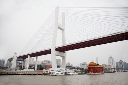 China, shanghai, nanpu bridge and huangpu river
