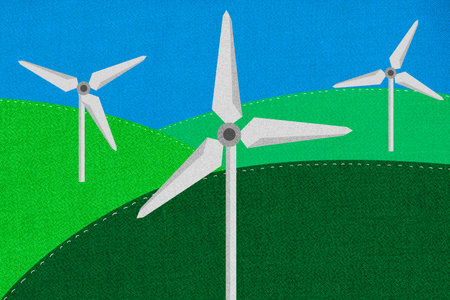 Wind turbines in fieldの写真素材