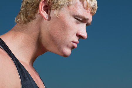 Young man in sportswear, portraitの写真素材