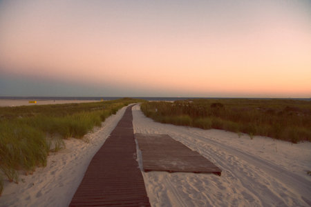 Boardwalk on a beach, Long Beach, New York, USA