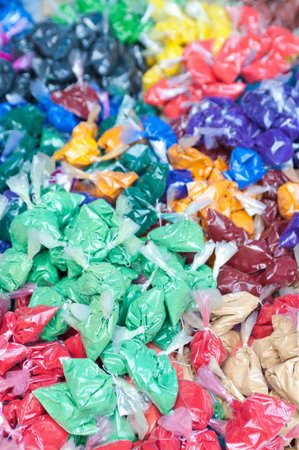 Bags of rangoli powder for sale, Trichy, Tamil Naduの写真素材